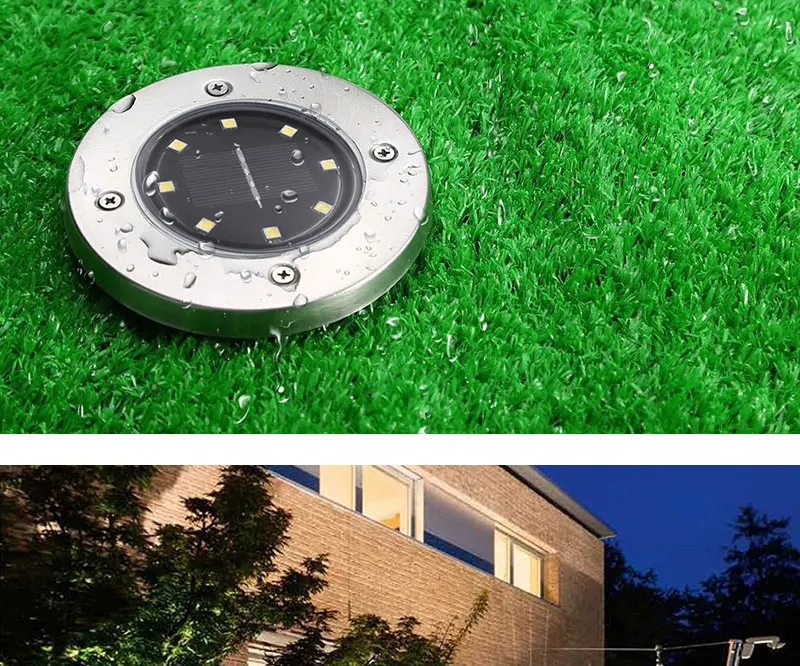 Chiclits 8 Leds Solar Powered Ground Light 4Pcs Waterproof Garden Pathway Deck Lights for Home Driveway Yard Lawn Road Lamp (9)