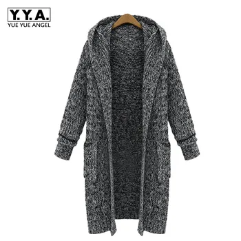 

New Fashion Womens Chic Ladies Trench Hooded Cardigan Knitwear Sweater Long Coats Jackets Outwears Coats Size