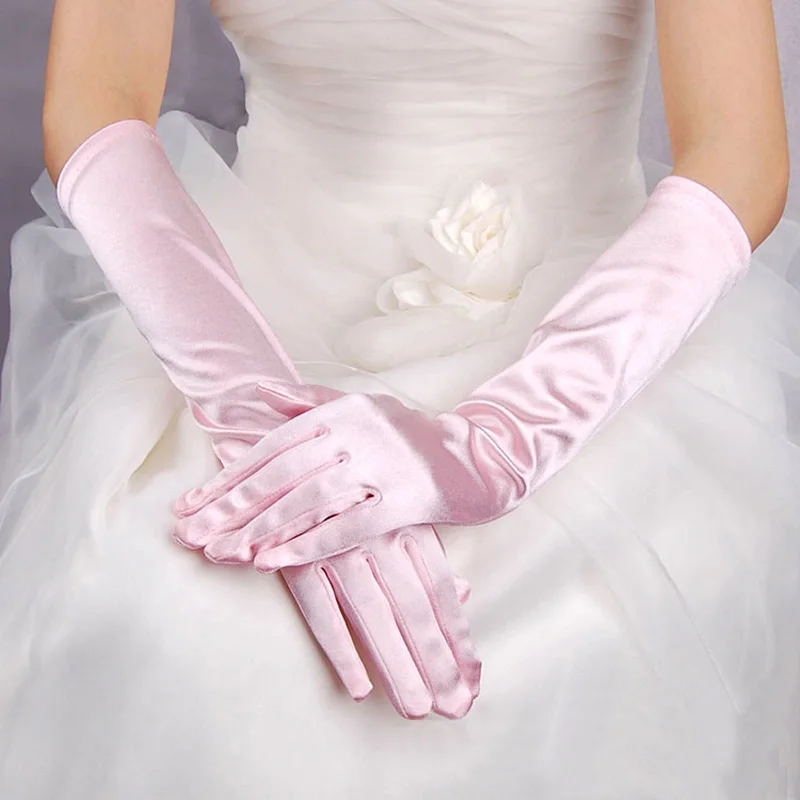 1" Локоть Длина стрейч атласные перчатки для невесты выпускного вечера Формальные 11 цветов