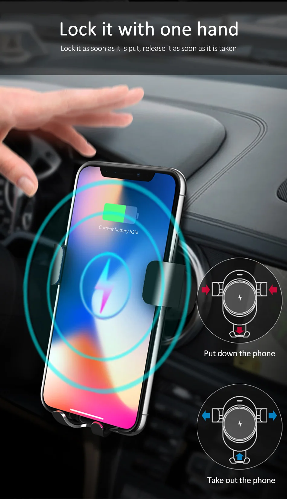 !ACCEZZ 2 in 1 Fast Car Wireless Charger Auto Phone Holder Stand For iPhone X 8 Samsung Galaxy S7 S8 S9 Plus Mount Vent Support (3)
