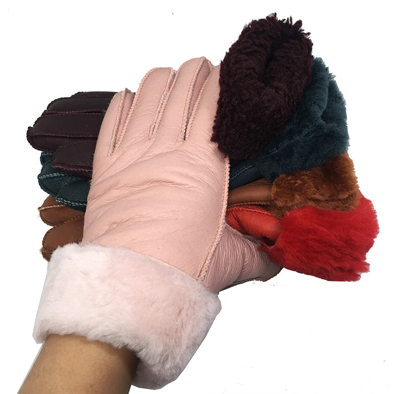 Women winter leather gloves Real Fur New Warm Gloves Female Ladies Genuine Leather Gloves 