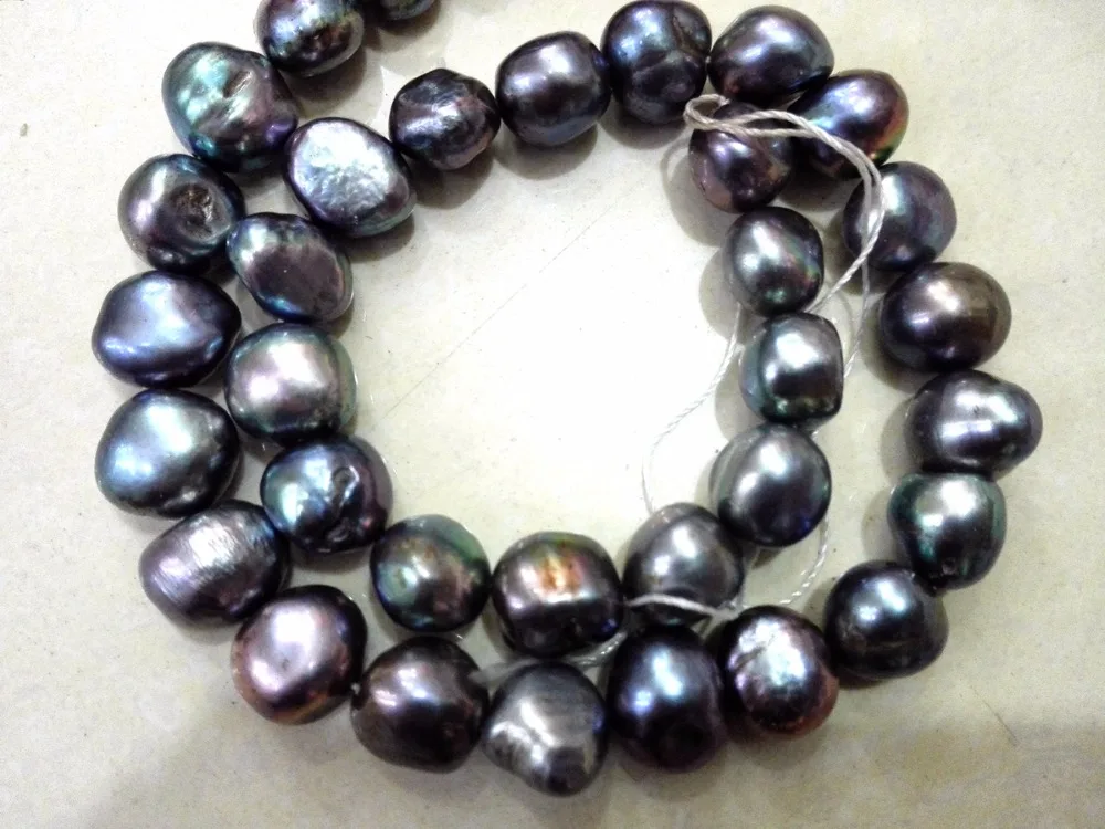 

One Strands Real Pearl Bead 12mm Black Color Pearl Baroque Natural Freshwater Pearl loose beads 35cm / 15inch