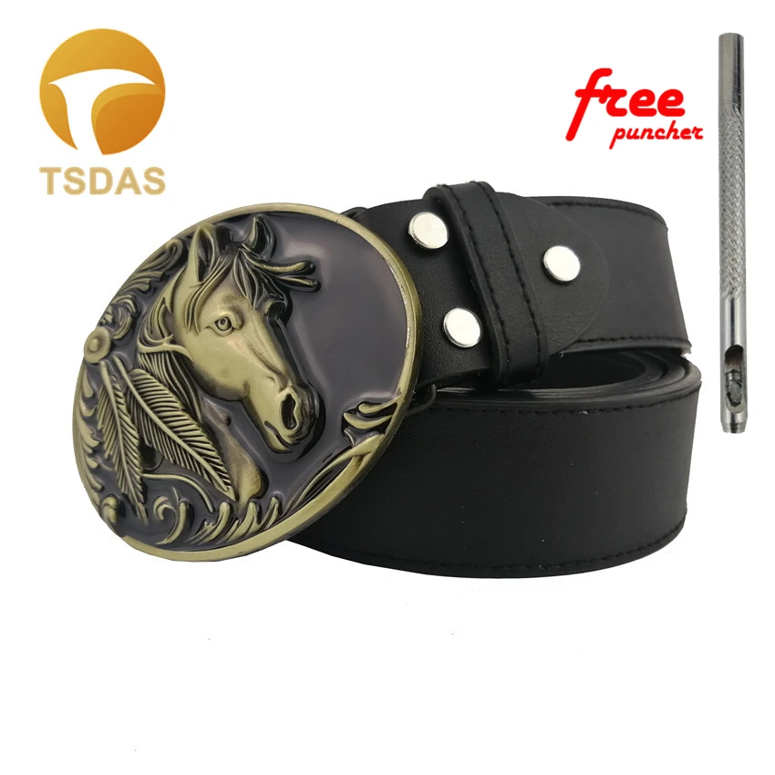

Free Shipping Metal Horse Cowboy Belt Buckle With Black Coating Luxury Mens Designer Belt Buckles Head Christmas Gift