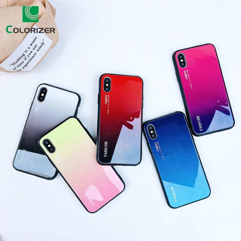 Gradient Aurora Case For Iphone X Xs Max Xr 8 7 6s Plus Tempered Miror Glass Back Cover For Huawei Mate P Xiaomi Mi8 Redmi6 Fitted Cases Aliexpress