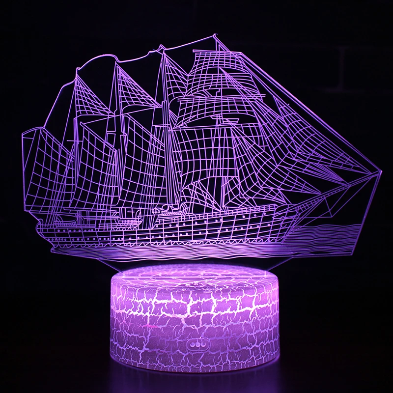 

3D Sea Boat Ship LED Lamp Chinese Style Colors Changing Illusion Night Light Table Desk Decor