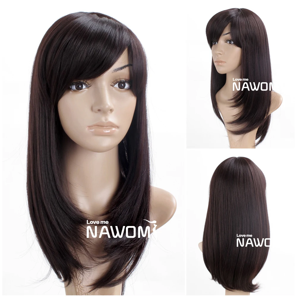 Female New Fashion Long Dark Brown Synthetic Hair Nawomi Wig Heat