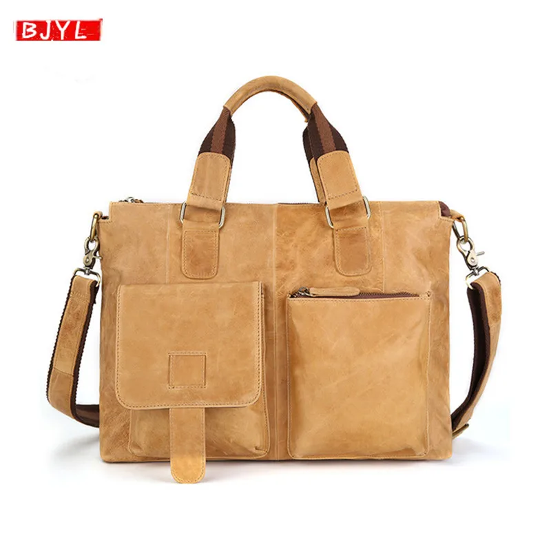 

2019 Genuine Leather Men's briefcases 15 inch laptop handbag men crossbody bags Business Briefcase Tote Shoulder messenger Bag