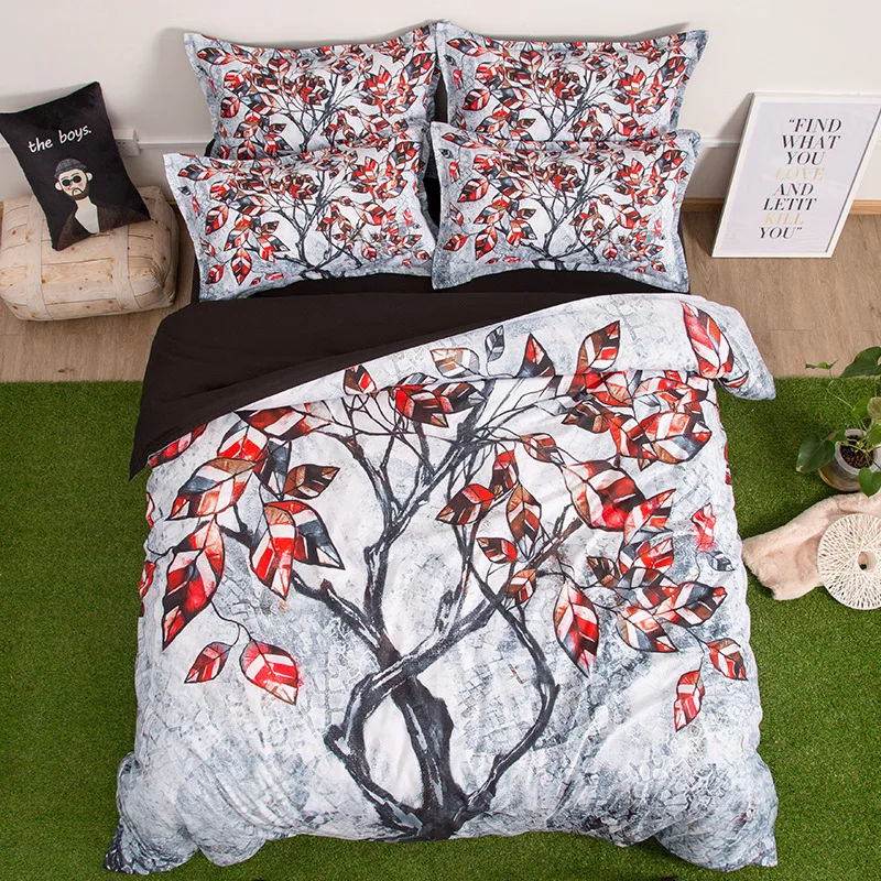 

Free shipping Gift Colorful Leaves Tree Pattern Home Dorm Bedding Duvet Cover Set+2pcs Pillowcase US AU UK size Drop Shipping