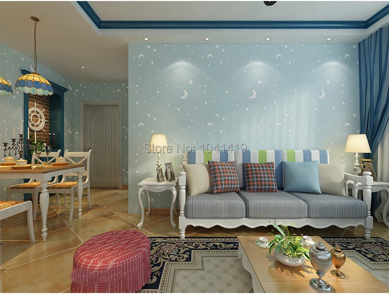 3D светящиеся Романтические звезды луна обои для стен Мальчики Девочки Детская комната нетканый Печатный потолочный флуоресцентный настенное покрытие
