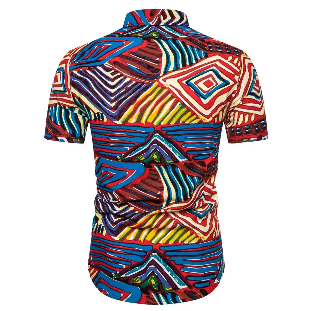 Модная гавайская рубашка, Мужская Этническая блуза с коротким рукавом, Повседневная хлопковая льняная гавайская рубашка с принтом, блузка chemise homme