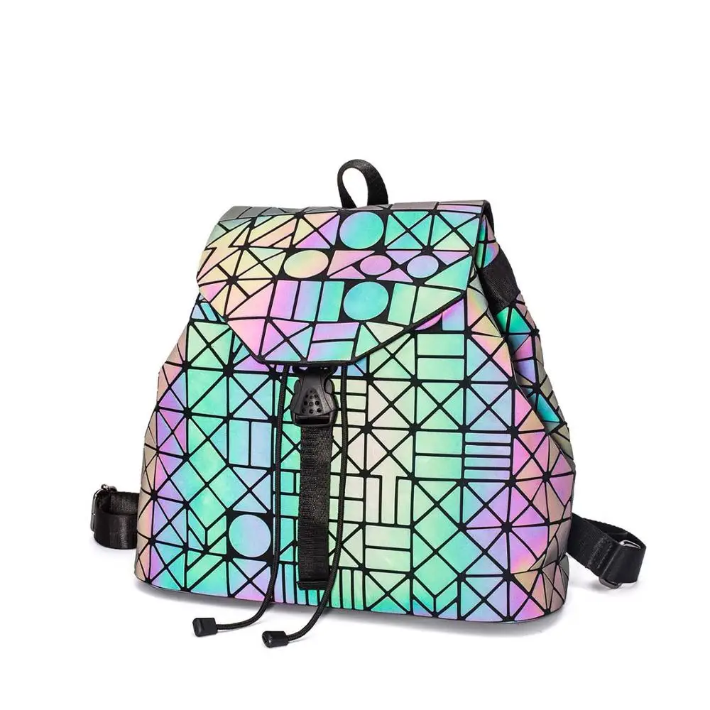 Модный женский геометрический мини-рюкзак в клетку с лазерной решеткой для путешествий, школьная сумка на шнурке, голографический светящийся подростковый рюкзак - Цвет: Pattern 3