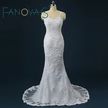 Real Photo Spaghetti Lace Wedding Dress Beading Beaded Sexy Backless Wedding Dresses 2017 Mermaid Vintage Bridal Gowns