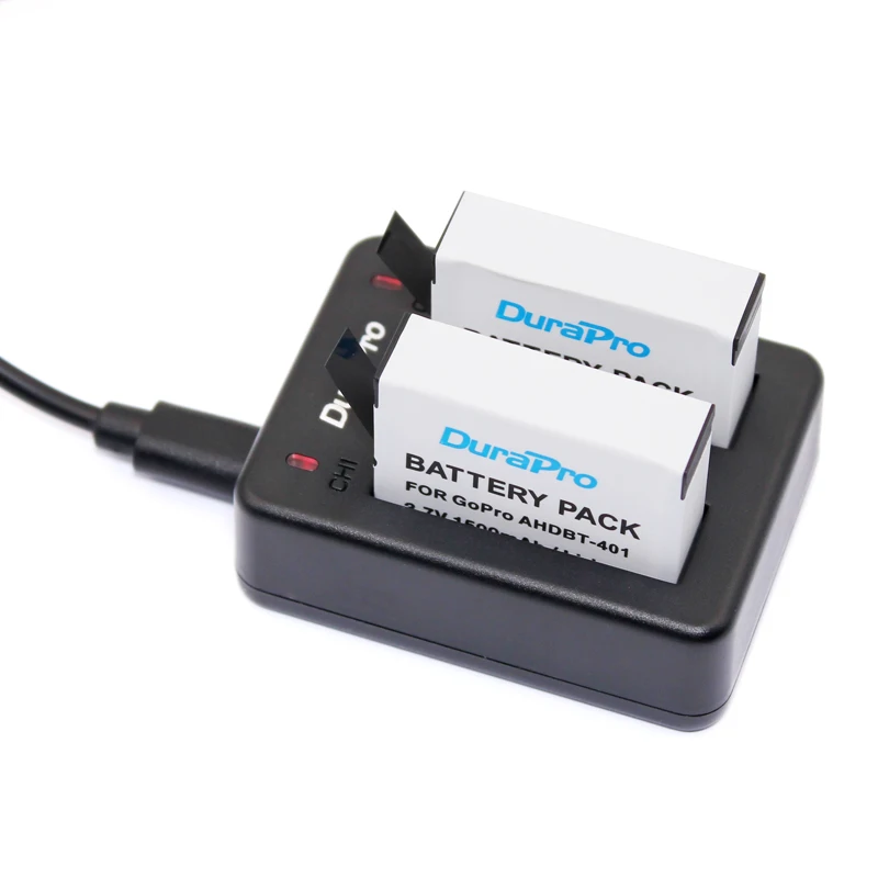 DuraPro 2pcs gopro AHDBT 401 font b Camera b font Battery USB Dual Charger for GOPRO