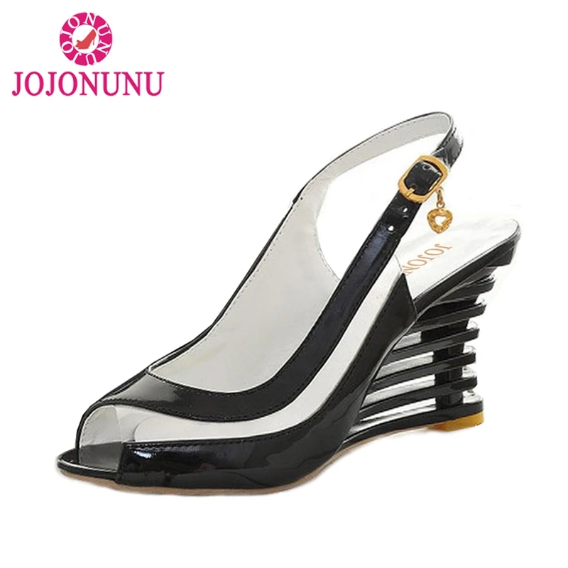 

FITWEE High Wedges Women Sandals Buckle Open Toe Shoes Women's Summer Shoes Patent PU Sexy Summer Brand New Shoes Sise 34-43