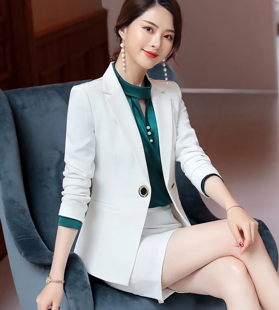 Высокое качество офисные женские туфли комплект из 2 предметов белая юбка костюмы 2019 бизнес Блейзер и юбка деловой костюм