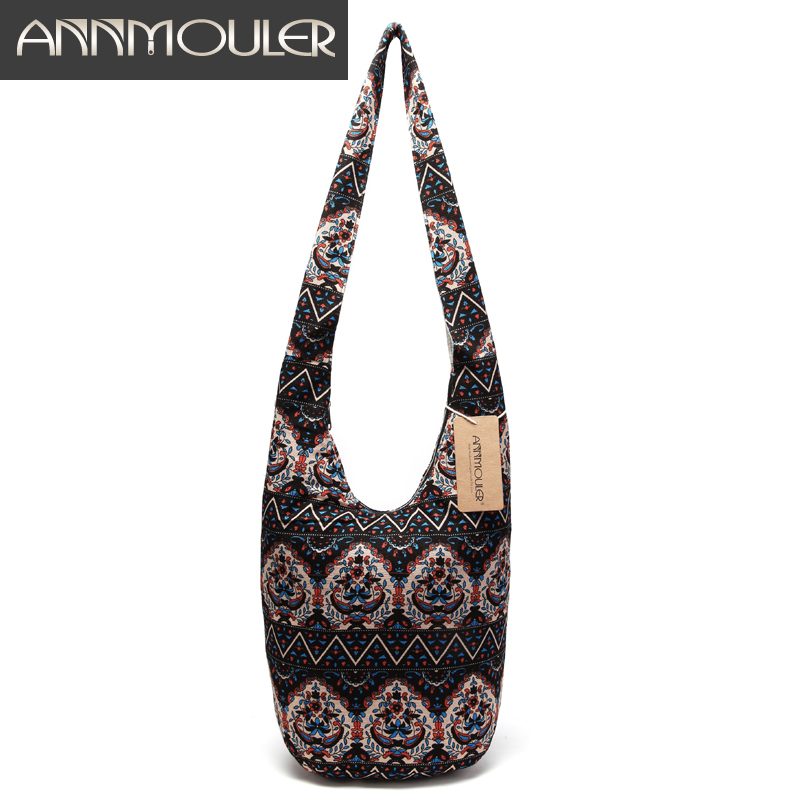 Annmouler Vintage Women Shoulder Bag Bohemian Style Messenger Bag Cotton Hobo Bag Floral Printed Crossbody Bag for Girls