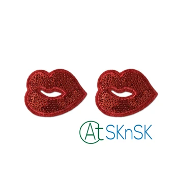 

50Pcs/Lot Red Lips Small Patch Sequins Embroidered DIY Cloth Patches Handmade Iron-on Decorative Clothes Jacket Accessories