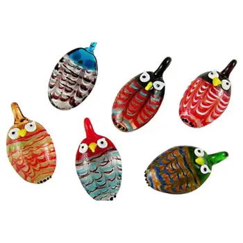 

40Pcs Assorted Colors Handmade Lampwork Glass Owl Pendants For Halloween Jewelry Making, about 26~28mm wide, 51~55mm long
