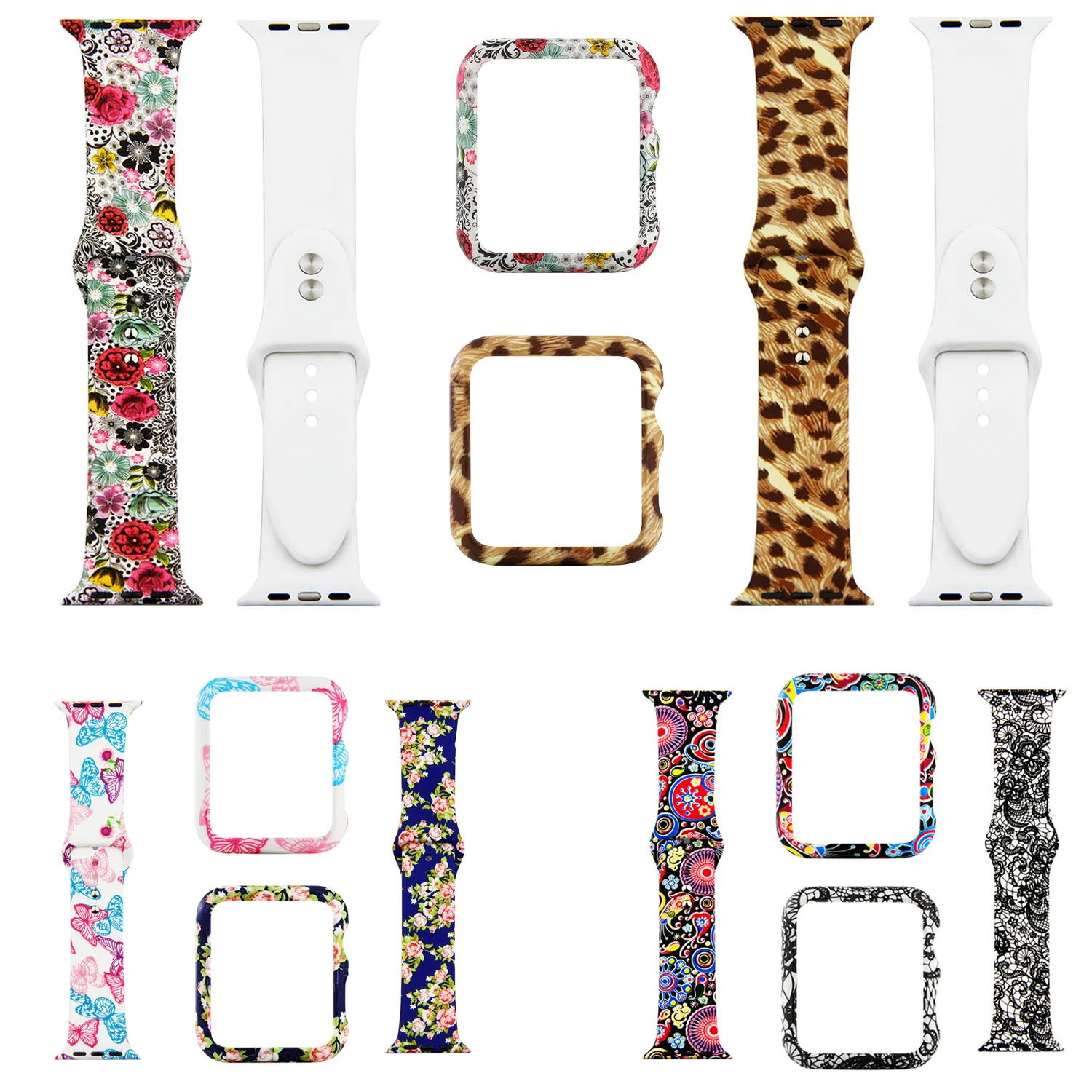 

Floral Silicone Band For Apple Watch Series 1 2 3 4 Band Leopard Butterfly Case Bracelet For iWatch 40/44mm 38/42mm Strap Cover