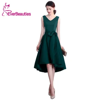 

Evening Dresses Front Short Back Long V Neck Satin Elegant Evening Gowns Party Gowns Robe De Soiree