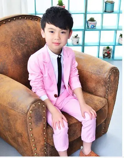 Новые осенние модные повседневные смокинги ярких цветов для мальчиков, детские весенние однотонные торжественные свадебные костюмы модный брендовый Детский костюм синего и розового цвета