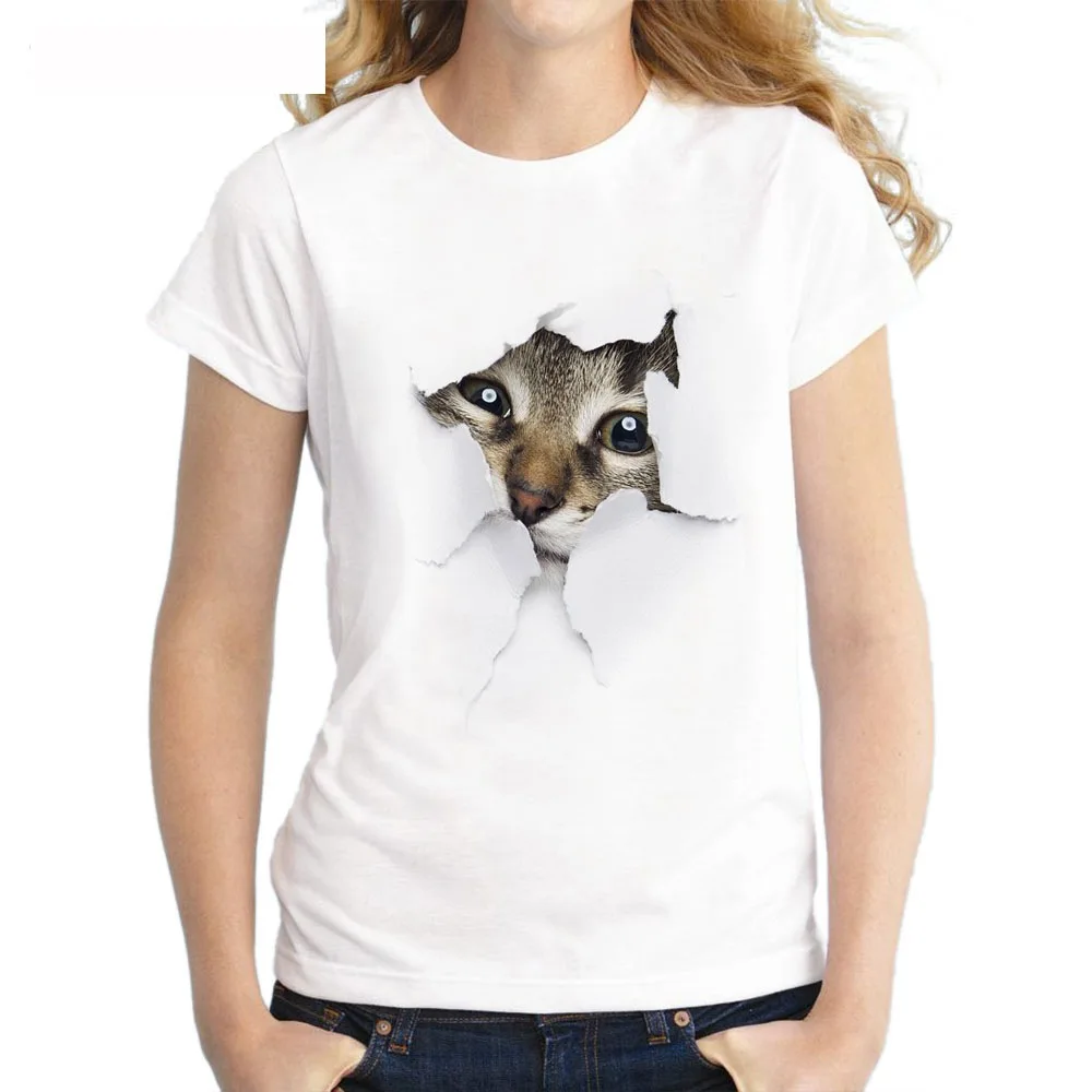 S-3XL Женская 3D забавная белая мягкая Повседневная футболка с принтом кота Летняя Повседневная футболка с коротким рукавом с круглым вырезом дешевая одежда Топ Femme - Цвет: A0683-1