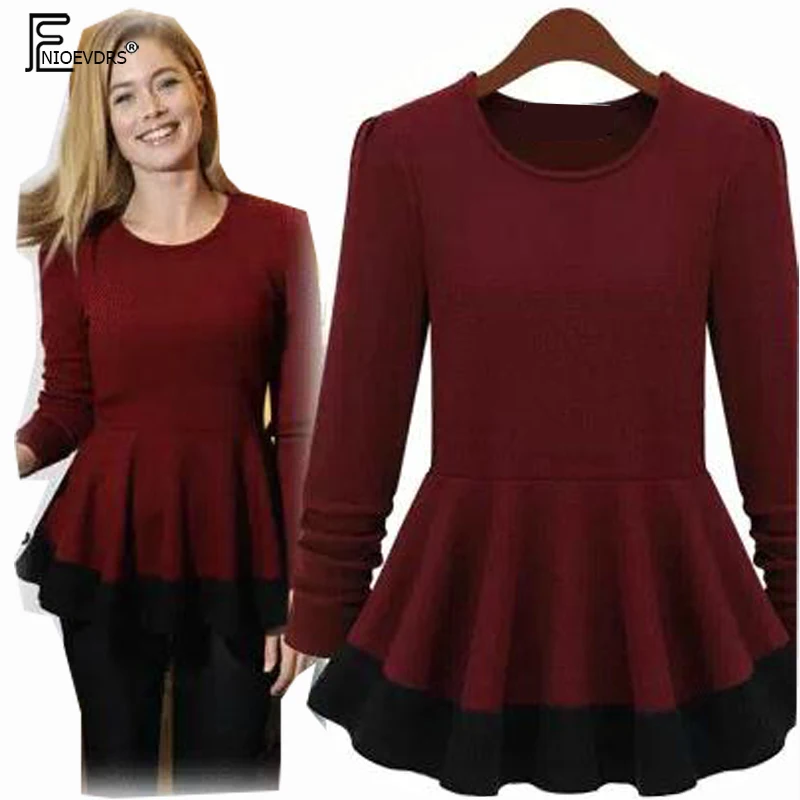 

2017 Hot European Street Style Fashion Women Autumn Winter Slim Basic Shirts Elegant Ruffles Blouse Long Sleeve Peplum Top 9355