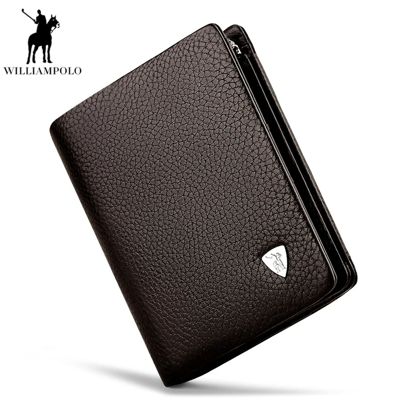 

WILLIAMPOLO Men Business Genuine Leather 3 fold Card Holders Genuine Leather Zipper Short Coin Purse Multi Card Wallet PL138