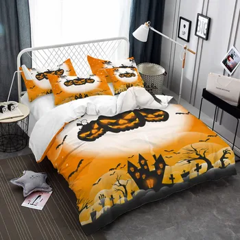 

Halloween Pumpkin Bedding Set Kids Cartoon Duvet Cover Set Halloween Moon Night Printed Bedding Cover Twin Full Queen King Size