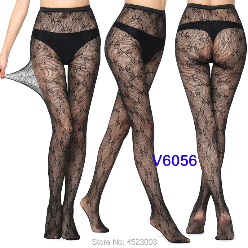 Women Tights Stockings Female Thigh High Fishnet Embroidery Transparent Pantyhose Lady Black Mesh Hosiery