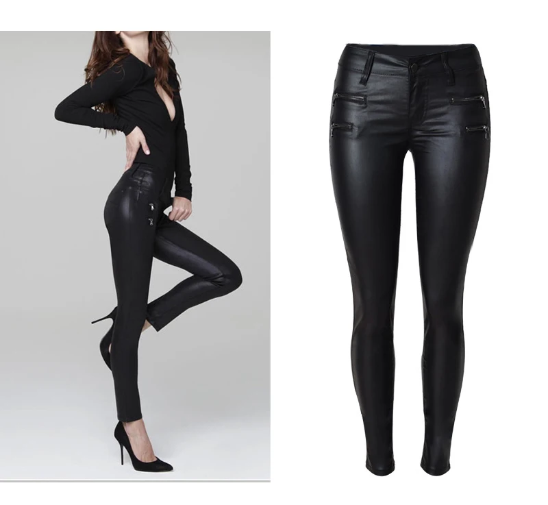2017 Amazon EBAY AliExpress Hot European and American women's models burst low waist Slim feet PU leather pants double zipper (5)