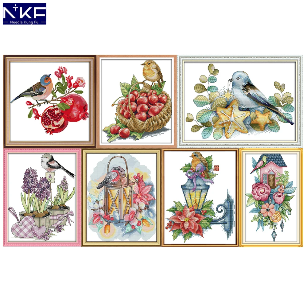 

NKF Bird and pomegranate Cross Stitch Set Handmade Craft Needlework Cross-Stitch Embroidery Kit Cross Stitch for Home Decor