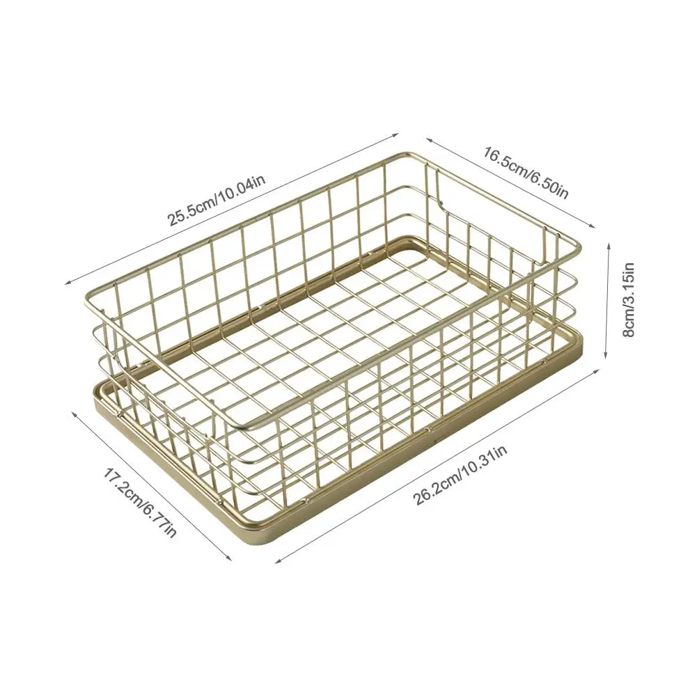 Прямоугольный металлический домашнее хранилище корзина Кухня офисный стол железа корзины Nordic настольная косметика для хранения в ванной, на кухне Органайзер