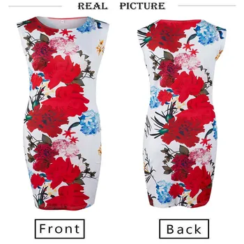 

Summer Womens Bohemian Printed Sleeveless Knee-Length O-Neck Bodycon Midi Dress Ladies Summer Floral Party S M L XL