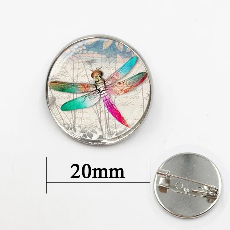 2017 New Animal Brooch Dragonfly Art Picture Round Glass Dome Brooches Pins For Suit Sweater Handmade Jewelry | Украшения и