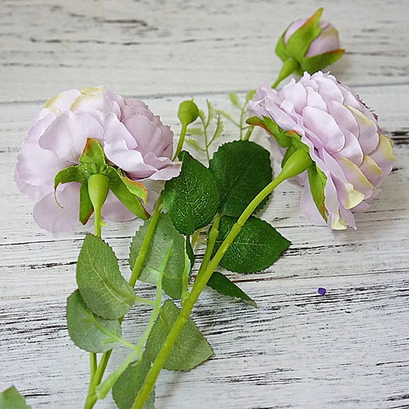 Western Rose Fake Flowers 3 Heads Artificial Flower Branch for Christmas Home Garden Decoration Wedding Silk Real Touch Florals