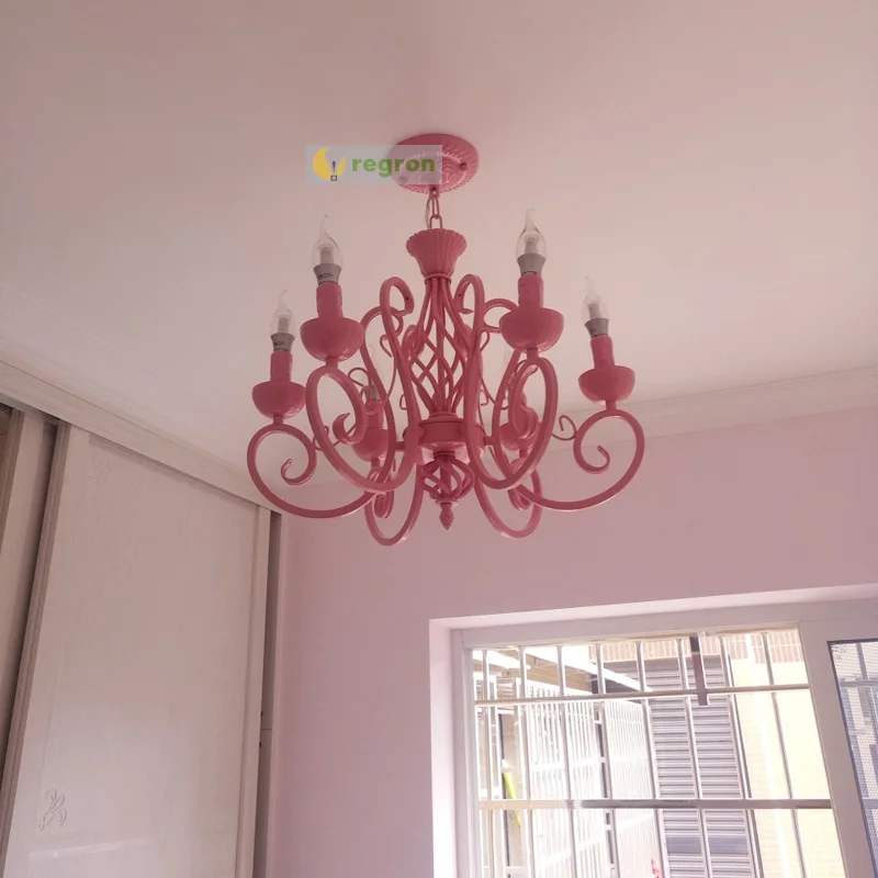 

Modern Iron Art Candle Lamp Bedroom chandelier pink girl warm romantic Wedding Decoration lights Kids Room Led chandeliers