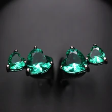 Милые элегантные милые серьги-гвоздики с двумя сердечками для женщин, кубический цирконий, серьги-гвоздики в форме сердца для женщин, три цвета, зеленый