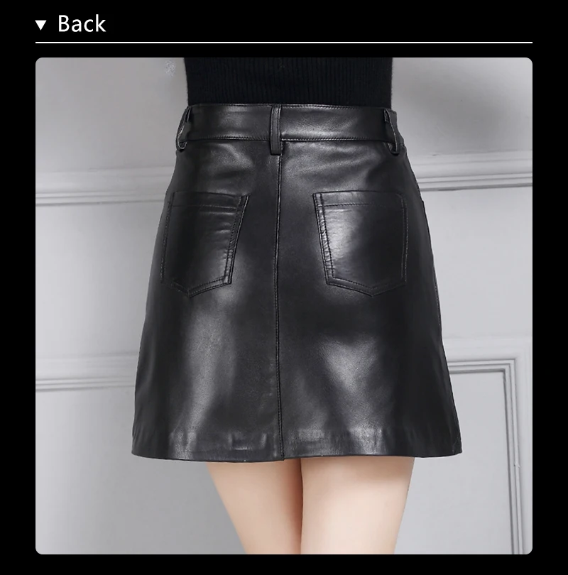 Черная мини-юбка трапециевидной формы из овечьей кожи с боковыми карманами saia de couro Женская юбка Jupe femme etek LT1517