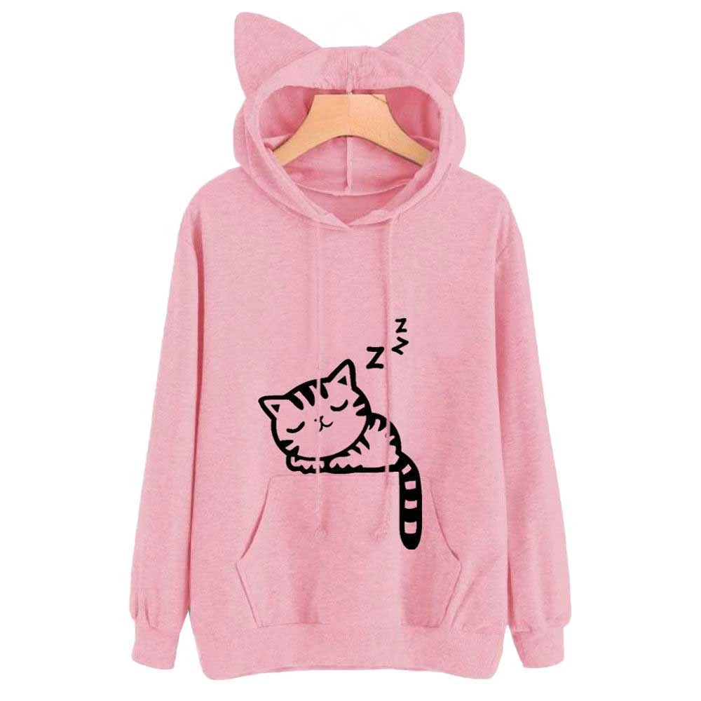 

Women'S Loose Cat Hooded Hoody