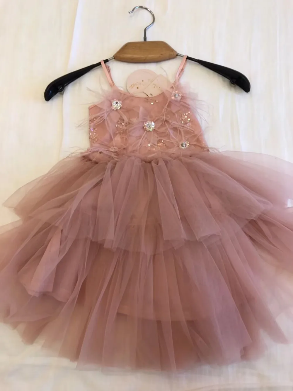 

New 2019 Summer Children Girls Fairy Feather Sequined Mesh Tutu Dresses,Kids Fashion Party Flower Clothes 3pcs/lot Free Shipping