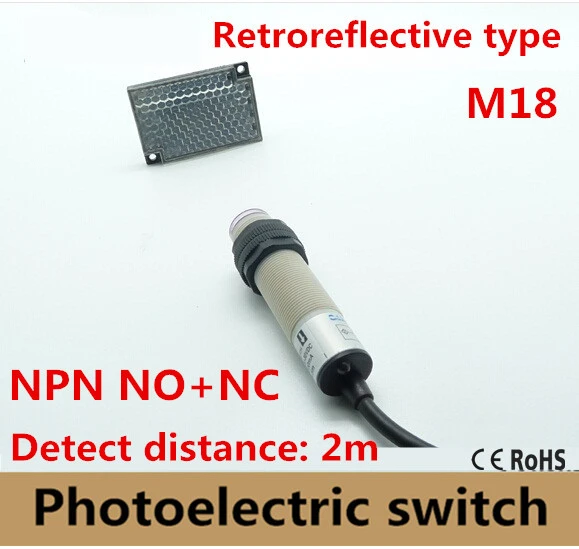 M18 Retroreflective Type Npn No Nc Dc 4 Wires Photoelectric Switch Infrared Photocell Sensor With Mirror Reflector Distance 2m Distance Switch Sensor Switchsensor Sensor Aliexpress
