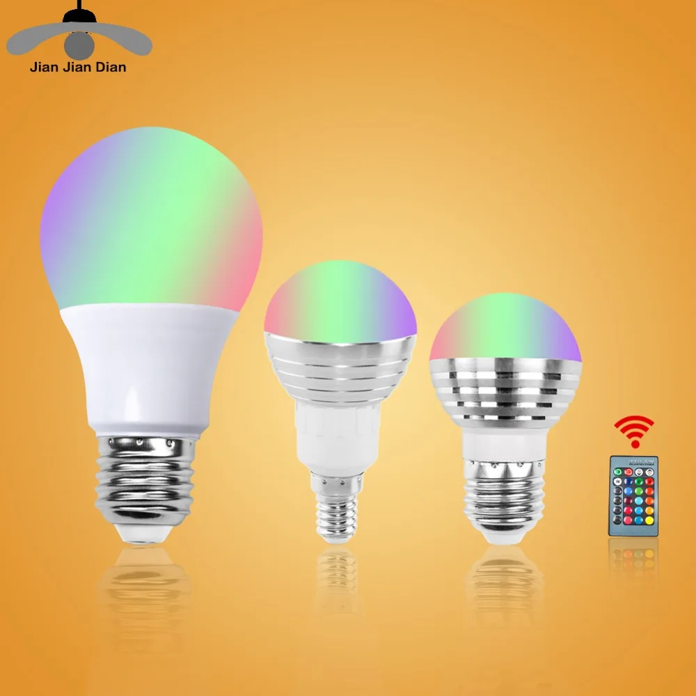 

E27 E14 RGB LED Bulb Lamp 3W 5W 10W Color Magic Spot Light 24key Remote Control Dimmable LED Night Light 110V 220V Holiday