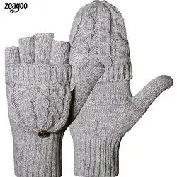 Женские теплые вязаные перчатки зимние варежки однотонные зимние флип Стильные наручные полпальца повседневные перчатки