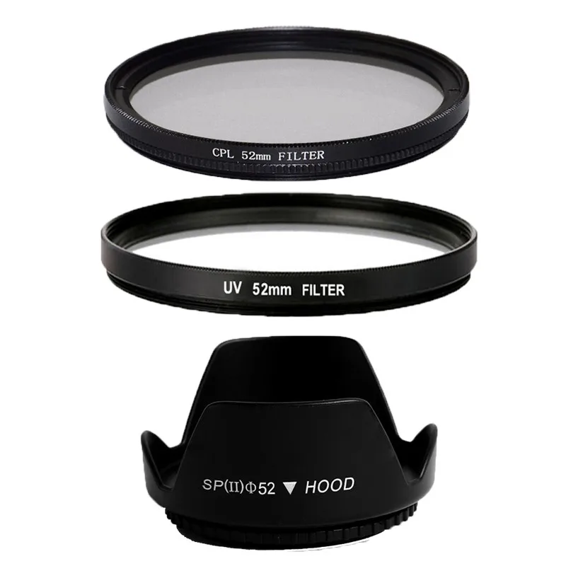 52mm UV Filter + Lens Hood + CPL Filter for Nikon D7000 D5200 D5100