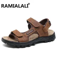 Большие размеры 47-48; мужские кожаные пляжные сандалии; Мужская дышащая обувь; удобные повседневные мужские летние лоферы; zapatos hombre