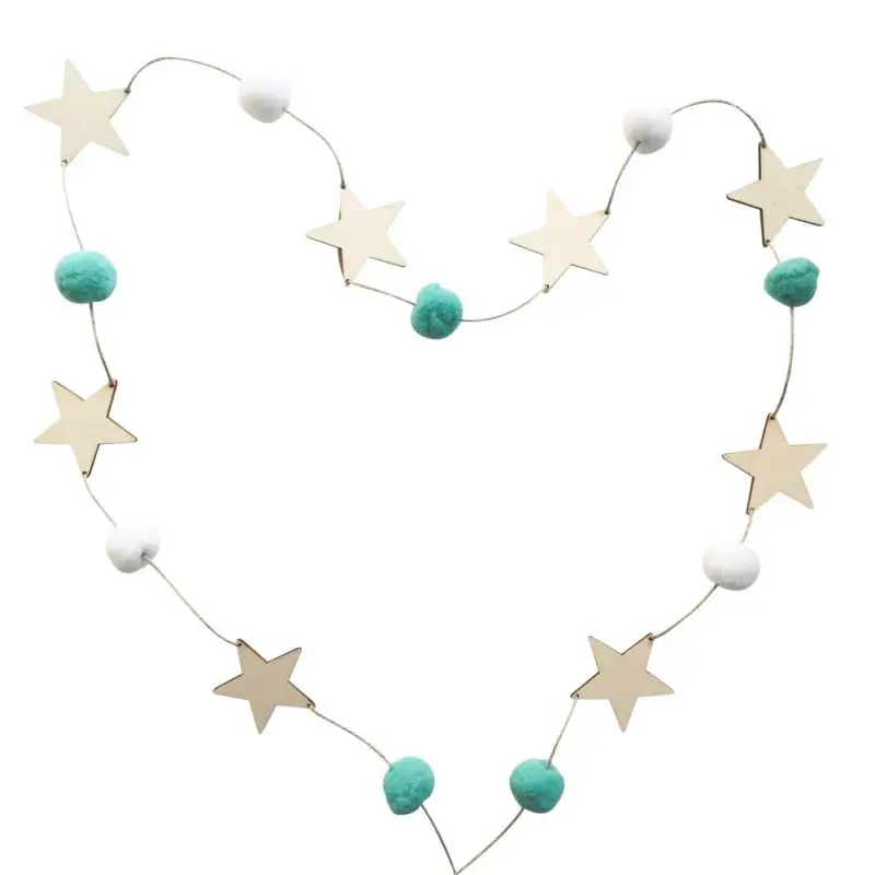 

Nordic Style DIY Felt Balls Wood Stars Hanging Pendant Garland Ornament For Birthday Wedding Party Kids Room Decoration