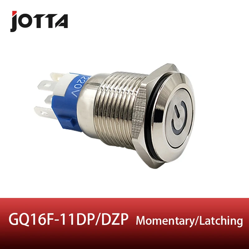 

GQ16F-11DZP 16mm Latching LED light Luminous power logo metal push button switch with flat round