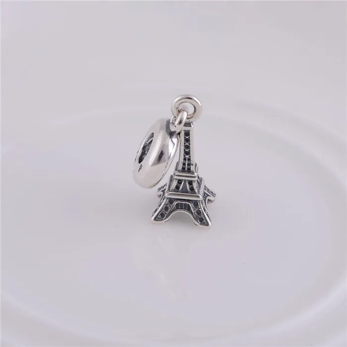 

Authentic 925 sterling Silver fashion Threaded Charms Eiffel Tower Beads Fits European Pandora Charm Bracelets Snake Chain