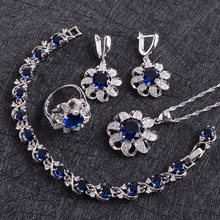 Синий Циркон костюм серебро 925 ювелирные наборы женские серьги с камнями Браслеты ожерелье и кулон кольца набор ювелирных изделий Подарочная коробка